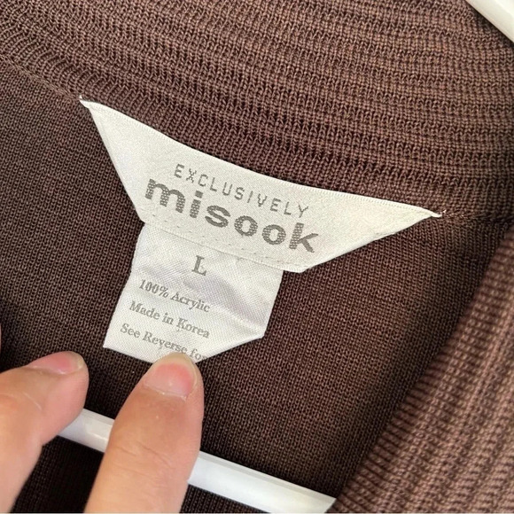 Exclusively Misook Size L Brown Ribbed Collared One Button Cardigan Duster - Picture 3 of 5